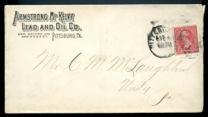 US Type III 1st Bur. Iss. on 1890s Ad Cover for Armstrong McKelvy Lead & Oil Co.