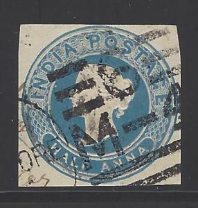 India H&G # B1, cut square pse postal stationary envelope,used, issued 1857