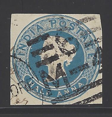 India H&G # B1, cut square pse postal stationary envelope,used, issued 1857