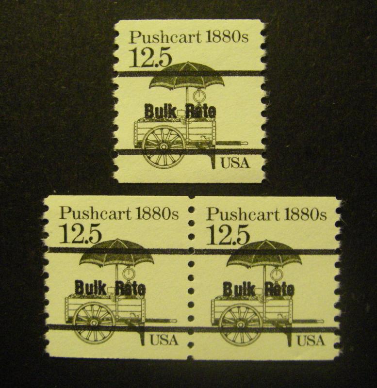 Transportation Coils II, Scott 2133a, 12.5c Pushcart precancel Pair & single MNH