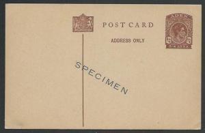 ADEN GVI 3/4a postcard overprinted SPECIMEN - very scarce..................56674