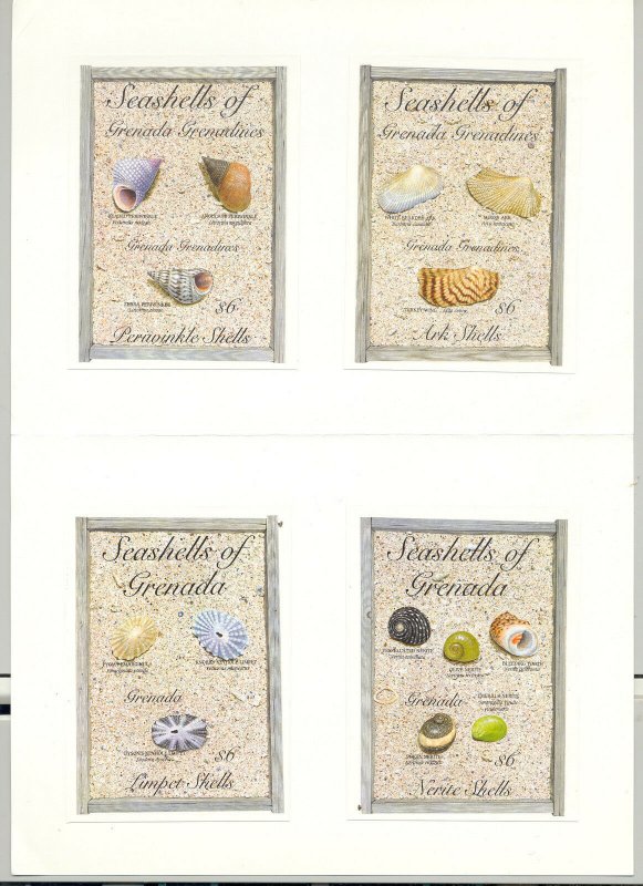 Grenada #2208-09 & Grenadines #1549-50 Shells Imperf Proofs of 4 S/S in Folder