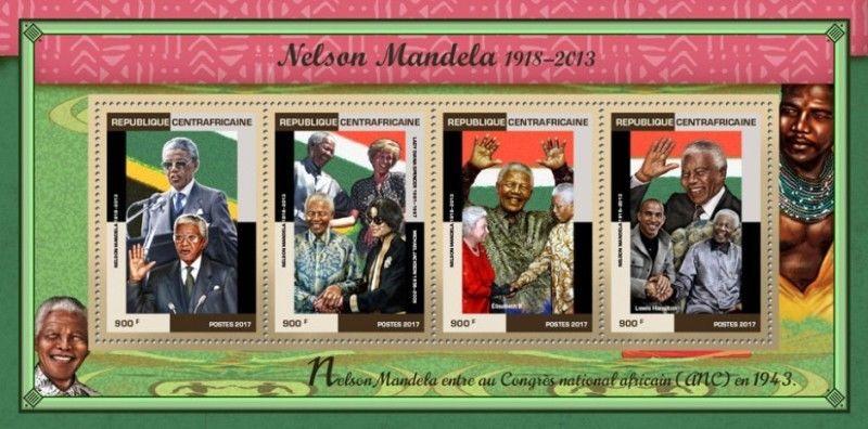 Central Africa - 2017 Nelson Mandela - 4 Stamp Sheet - CA17407a