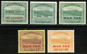 Dominica Scott MR1-MR5 Unused H - 1916-1919 War Tax Stamps Complete - SCV $17.00