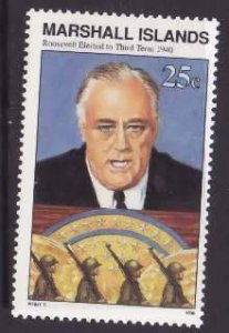 Marshall Islands-Sc#266- id7-unused NH 25c Pres Roosevelt--WWII-1990-91-