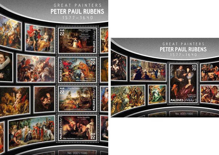 Art Great Painters Rubens Vermeer Rubens etc Maldives 20 MNH sheets stamp set