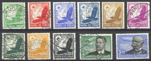 Germany Sc# C46-C56 Used 1934 5pf-3m Swastika Sun Lilienthal von Zeppelin