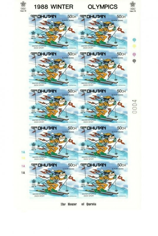 Bhutan 1988 - SC# 631-38 - DISNEY WINTER OLYMPICS - 8 IMPERF FULL SHEETS - MNH