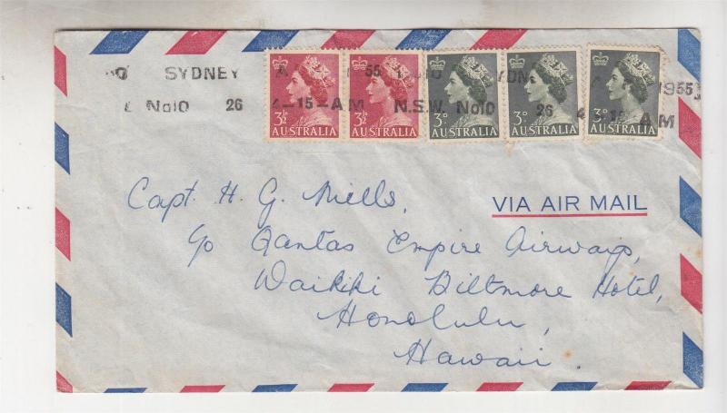 AUSTRALIA, 1955 Airmail cover to Hawaii, QE 3d. x 3, 3 1/2d. x 2.