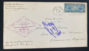 1931 San Juan Puerto Rico First Flight Airmail cover FFC to Dominican Republic