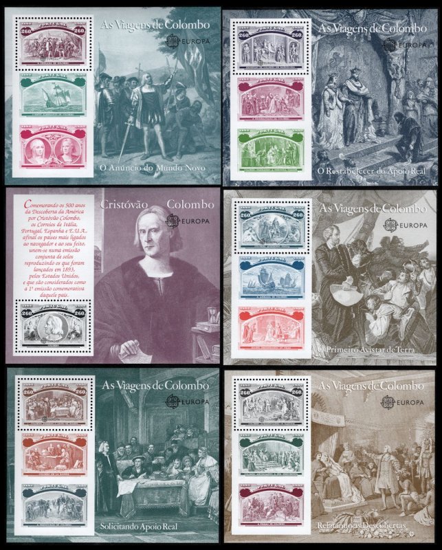 US #2624-29 Columbian Souvenir Sheets,  VF/XF mint never hinged, JOINT ISSUE ...