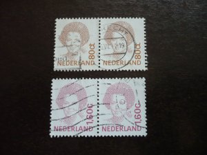 Stamps - Netherlands - Scott# 774a,779 - Used Pairs of Stamps