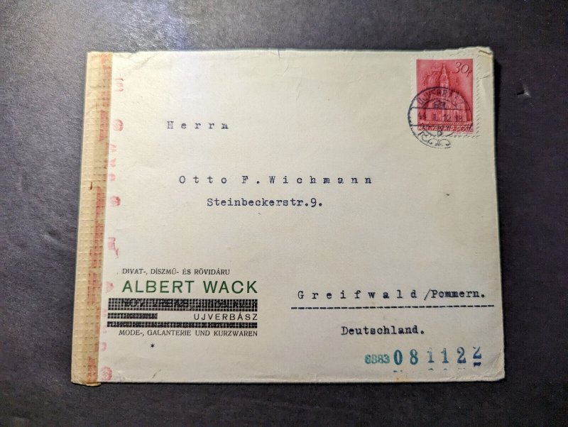 1944 Censored Hungary Cover Ujverbasz to Greifswald Germany