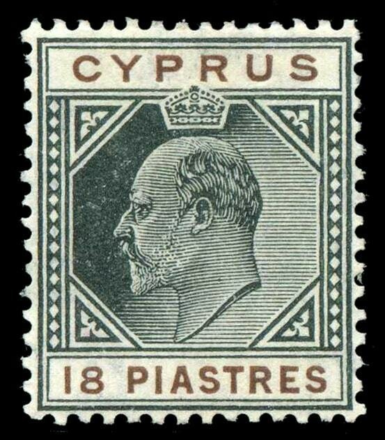 Cyprus 1904 KEVII 18pi black & brown very fine mint. SG 70. Sc 58.