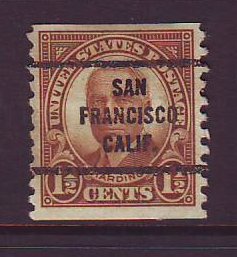 San Francisco CA, 686-63 Bureau Precancel, 1½¢ coil FF Harding