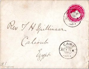 Egypt 5m Sphinx and Pyramids Envelope 1894 Caire to Calioub.  Tears at right.