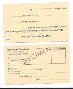 US PO DEPT REGISTRY MAIL RECEIPT SPECIMEN OVPT MINT VF SCARCE