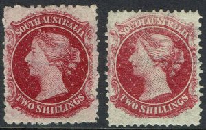 SOUTH AUSTRALIA 1876 QV 2/- 2 SHADES WMK BROAD STAR PERF 11.5 - 12.5