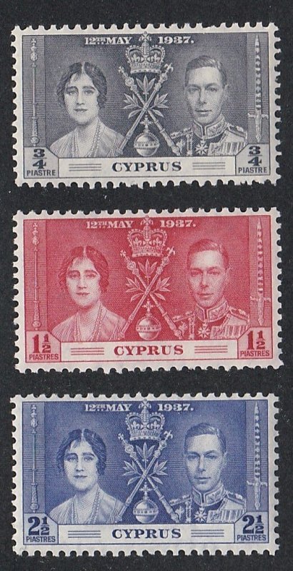 Cyprus # 140-142, 1937 Coronation, Mint Light Hinged, 1/2 Hinged Cat.