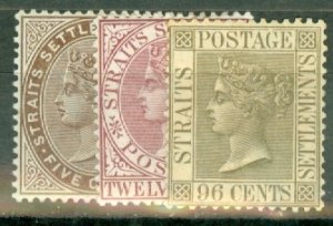 JE: Straits Settlements 40-57, 54a mint/used CV $301; scan shows only a few