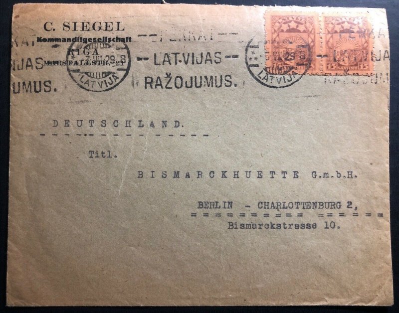 1929 Riga Latvia Commercial Cover To Berlin Germany