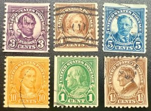 Scott#:600-605 Lincoln,Washington,Roosevelt,Monroe,Franklin,Harding used singles