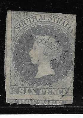 South Australia #8 6p Queen Victoria  imperf. (U) CV 200.00