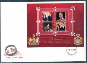 ST. KITTS ENAGEMENT OF KATE MIDDLETON & PRINCE WILLIAM   SHEET FIRST DAY COVER