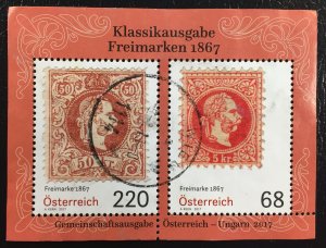 #2690 Used F/VF - Austria 2017 Souvenir Sheet w/2 Stamp Reproductions from 1867