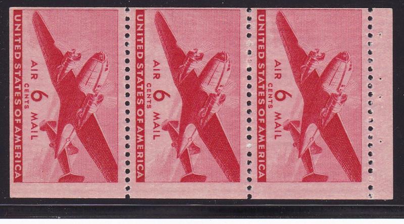 United States Airmail 1943 3X6c Booklet Pane  VF/NH