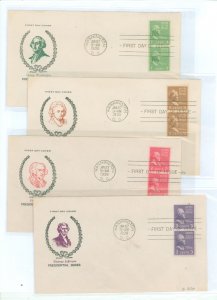 US 848-851 1939 Four prexy-presidential series coil pairs on first day covers with matching Fidelity cachets.