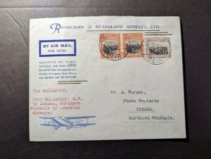 1935 Mozambique Airmail First Flight Cover FFC Beira to Lusaka N Rhodesia