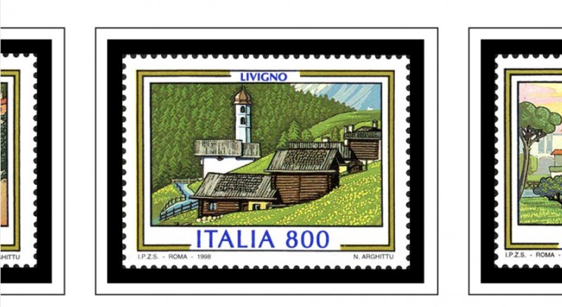 COLOR PRINTED ITALY 1990-1999 STAMP ALBUM PAGES (66 illustrated pages)