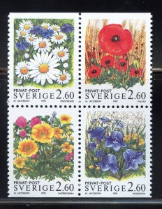 Sweden 2013-16 MNH, Flowers Block of 4 from 1993.