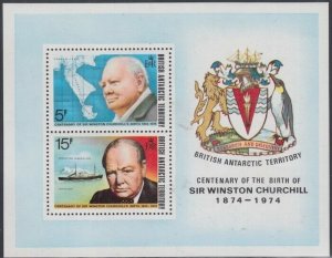 BRITISH ANTARCTIC TERRITORY Sc# 63a CPL MNH WINSTON CHURCHILL SOUVENIR SHEET