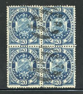 BOLIVIA - Scott #44, Block of 4, Used, Cat. $32.00