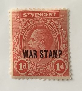 St Vincent 1919 Scott MR2 MH - 1p, King George V, Overprinted WAR STAMP