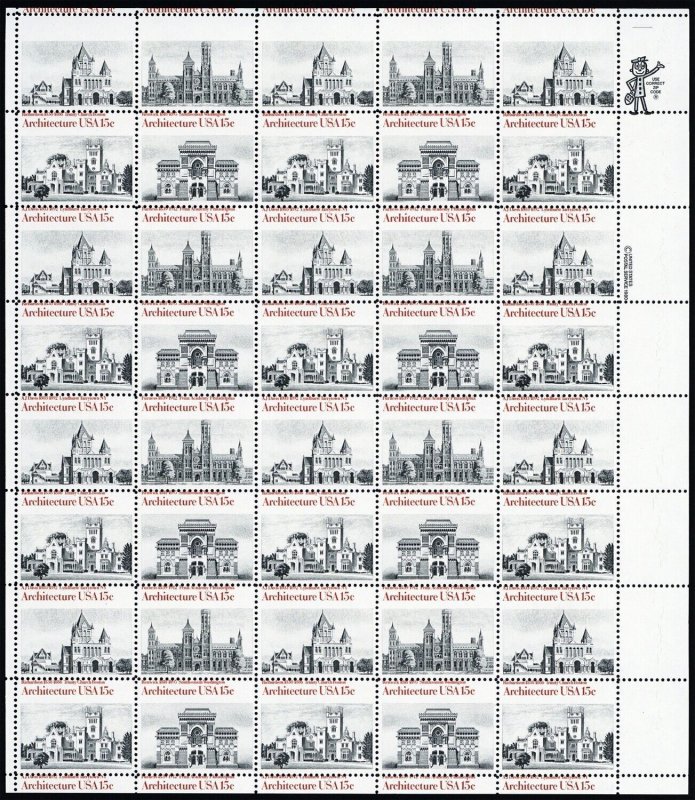 1841a, MNH 15¢ - Misperforated Error Sheet With Red Color Missing - Stuart Katz