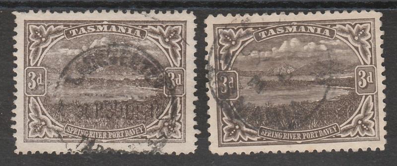 TASMANIA 1905 SPRING RIVER 3D TYPO WMK CROWN/A BOTH PERF 12.5 AND PERF 11 USED