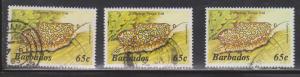 BARBADOS Scott # 653, 653c, 653d Used - Marine Life - Flamingo Tongue Snail