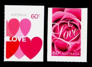 Australia Sc# 4049-50 MNH Love 2014 (S/A Bklt Singles)