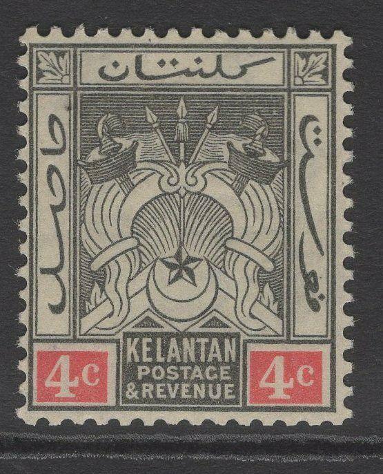 MALAYA KELANTAN SG3 1911 4c BLACK & RED MTD MINT