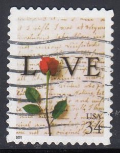 United States 2001 Sc#3496 Rose, 1763 Love Letter by John Adams Used