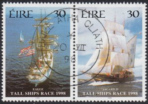 Ireland 1998 used Sc #1142a Pair 30p Eagle, Asgard II Tall Ships Race