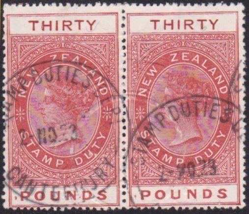 NEW ZEALAND 1880 Stamp Duty £30  fine used pair............................68007