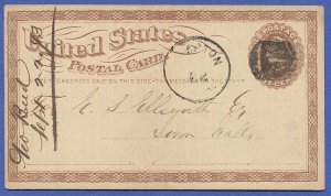 1873 Scott UX3 1c Liberty postal card, Clayton, IA ? Fancy Mask/Anchor Cancel VF