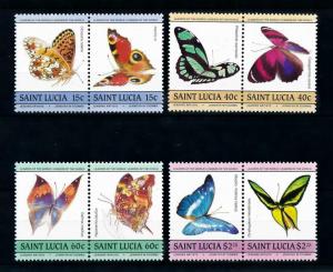 [98809] St. Lucia 1985 Insects Butterflies 4 Pairs MNH