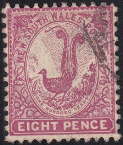 New South Wales 1888-89 used Sc 81b 8p Lyrebird Perf 12 x 11.5