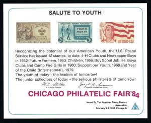 1984 ASDA Chicago Philatelic Fair Boy & Girl Scout souvenir card 995 1199