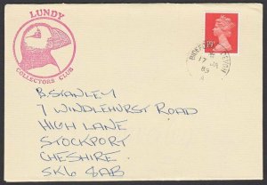 GB LUNDY 1989 cover - Puffin stamp - .......................................F853